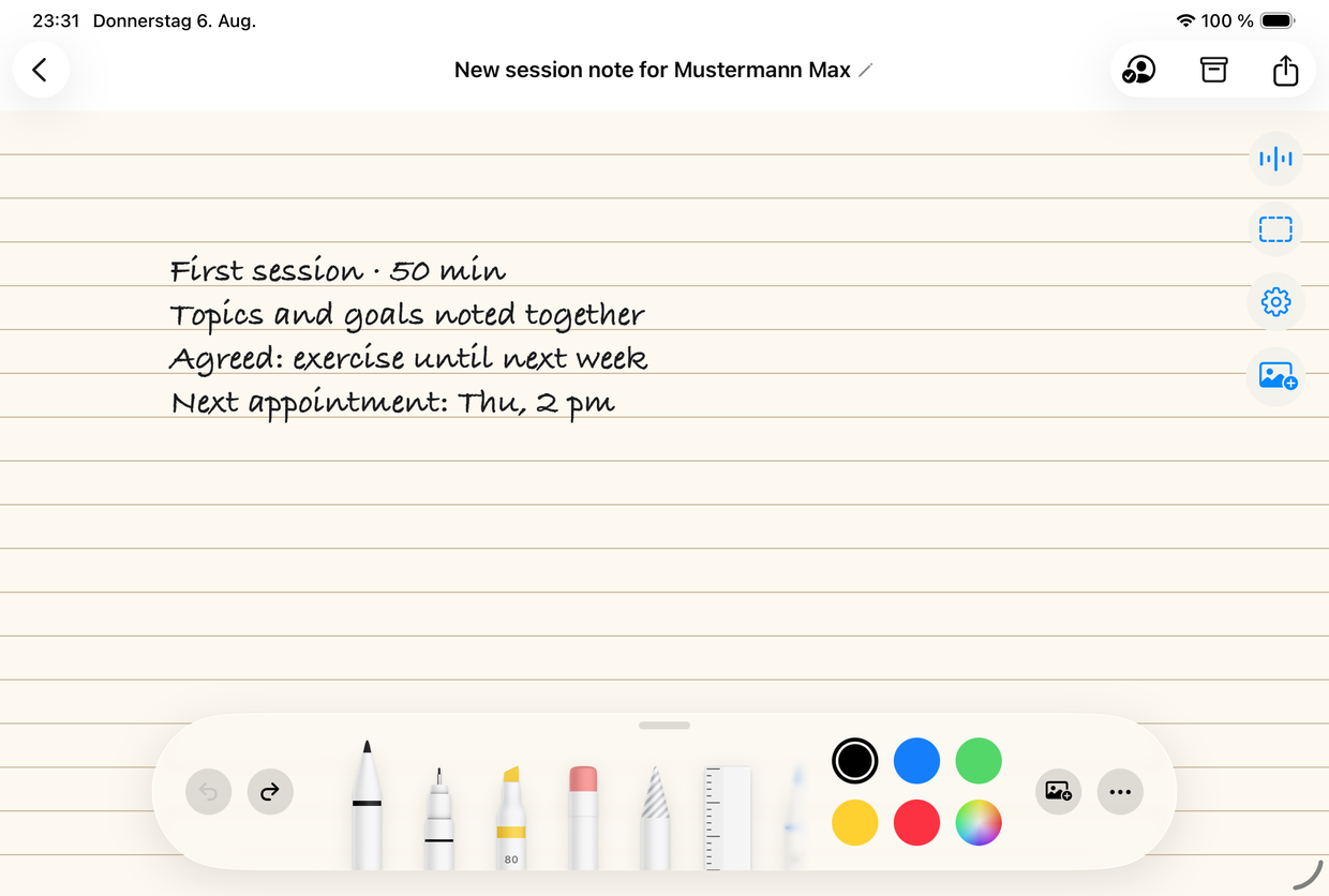 Appunto di seduta scritto a mano su iPad